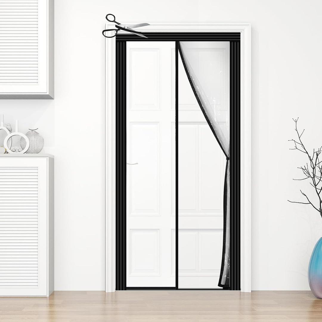 Adjustable Transparent Insulated Door Curtain DIY Size Width 29"-34" Height 79"-82",Screen Door with Reinforced Magnets Auto Closer, to Keep Warm in Winter Cool in Summer for Air Conditioner Room