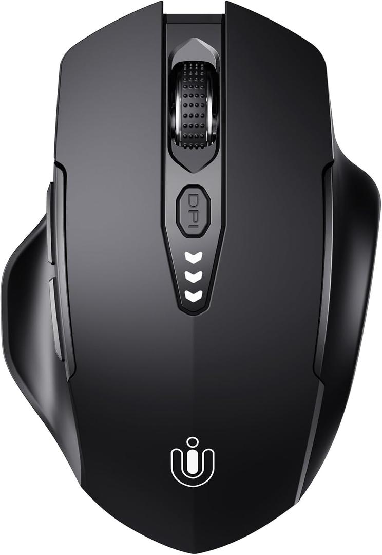 Uineer Wireless Bluetooth Mouse,[Upgraded] Rechargeable (BT 5.0/4.0+2.4G Hz),Computer Mouse with Visible Battery Level, 4 Adjustable DPI, Portable PC Mouse for MacBook Chromebook,Black