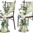 Ling's moment 8 Wedding Chair Decorations Aisle Pew Church Artificial Flowers Greenery Swag White Sage Green Bench Ceremony Reception Floral Faux Backdrop Rose Arrangements Party Outdoor Decorations