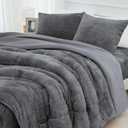 HCORA Faux Fur Comforter Set with Fitted Sheet - Luxury Ultra Soft Fluffy Fuzzy Queen Comforter Set, Cozy Warm Plush Bedding Comforter for Winter, 4 Pcs(1 Comforter +1 Fitted Sheet + 2 Pillowcases)
