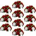 Sziqiqi Red Fake Flowers for Wedding Centerpiece Kissing Flower Balls for Tables Flower Centerpieces Arrangement for Party Road Lead (Crimson Red & White)