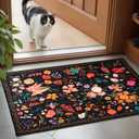 Boho Floral Entryway Rug 2x3, Washable Small Mat for Bathroom and Kitchen, Non Slip Front Door Mat Indoor Entrance, Vintage Style Flower Mat with Rubber Backing, Soft Area Rug for Entry Way (Black)