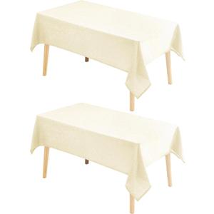 Hiasan 2 Pack Faux Linen Rectangle Tablecloth - Wrinkle and Stain Resistant Washable Table Cloth for Kitchen Dining Room Holiday Table Cover for Dinner, Champagne, 70 x 120 Inch