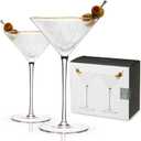 Viski Meridian Martini Glasses - Stemmed Fun Cocktail Glasses - Art Deco Ripple Gold Rimmed Crystal Glassware - 7.8oz Set of 2