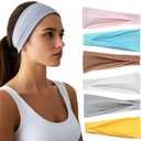 Headbands for Women - 6 Pack Wide Elastic Hair Bands | Stretchy Sweatbands Hair Bands | Soft Sports Thin Head Bands | Non-Slip Accessories Bands for Fashion, Washing Face, Workouts, Yoga, Daily Use, Light Pink/Blue/Gray/Khaki/White/Yellow
