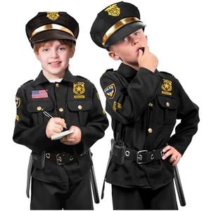 Kangaroo Police Costume for Kids – 12 Pc Black Cop Outfit with Hat, Badge, Handcuffs, Holster & More Black M