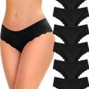 6 pack Seamless Underwear for Women Sexy Low Rise Hipster Wave Edge No Show Bikini Panties Women's Cheeky (Medium, Black)