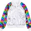 ZYBOUTIC Big Girls Sequin Jackets Kids Sparkle Jacket Zip Up Outwear Toddler Boys Glitter Sleeve Shiny Metallic Coat Birthday Cloth Christmas Rainbow Silver 12 Years