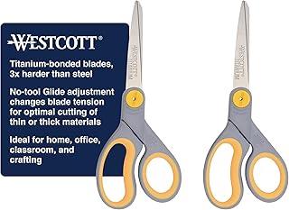 Westcott 8” Titanium Bonded Scissors with Adjustable Glide and Soft Handle, 2-Pack- Durable Multipurpose Scissors for Office, Home, and School Use, Sharp Precision Blades for Everyday Cutting