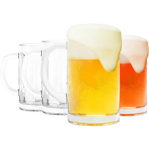 4 Pack Heavy-Duty Glass Mugs - 16oz Beer Glasses, Large with Handle, Freezer Safe, Classic Beer Mug Set for Bar & Beverages
