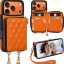 Keallce for iPhone 17 Pro 6.3'' Wallet Case, Crossbody Zipper Purse with Wristlet for Women, RFID Blocking Card Holders, Flip Leather Case for iPhone 17 Pro, Orange