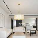 Gold Drum Chandelier 6-Light Modern Tiffany Pendant Lighting Fixture with Stained Glass Shade 20 Round Ceiling Hanging Lamp Bedroom Dining Living Room Kitchen Entry (White Glass & Gold Edge), 20 Inch Diameter