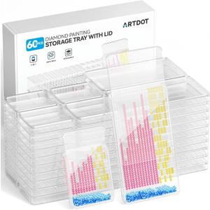 ARTDOT 60-Piece Diamond Art Storage Trays Kits for Adults with Lids, 2-in-1 Stackable Diamond Painting Accessories and Tools (White)