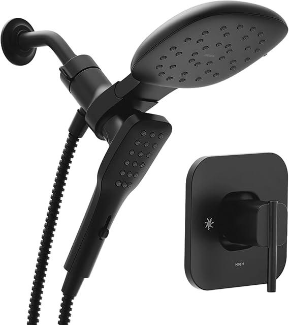 Moen Ronan Matte Black Single-Handle Modern Shower Faucet with Square Handheld Rain Shower Spray Head Featuring Magnetix, Valve Included, 82023BL