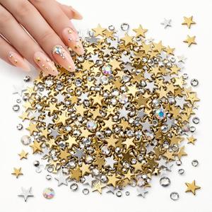 Nail Charms Rhinestones Kit Flatback: 1660PCS Crystal 3D Colorful Star Decorations for Nail Decoration, Press-On Nail Art for Party, Festival & Rave Looks