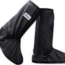 Black Waterproof Rain Boot Shoe Cover with Reflector (1 Pair) (Large)