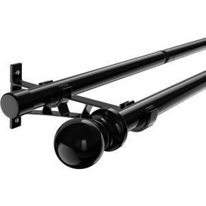 1 Inch Double Curtain Rods for Windows 28in-44in, Heavy Duty Decorative Drapery Rod Adjustable Black Dual Curtain Rod with Brackets for Sliding Glass Door, Patio, Bedroom, Kitchen, Bathroom