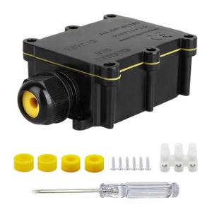 Helunsi Waterproof IP68 External Junction Box, 2 Way Outdoor Junction Box, Underground Plug Line Coaxial Cable Connector Wire Range 5 to 15mm Electrical Power Cord Weatherproof Junction Boxes - Black (Black-1pcs)