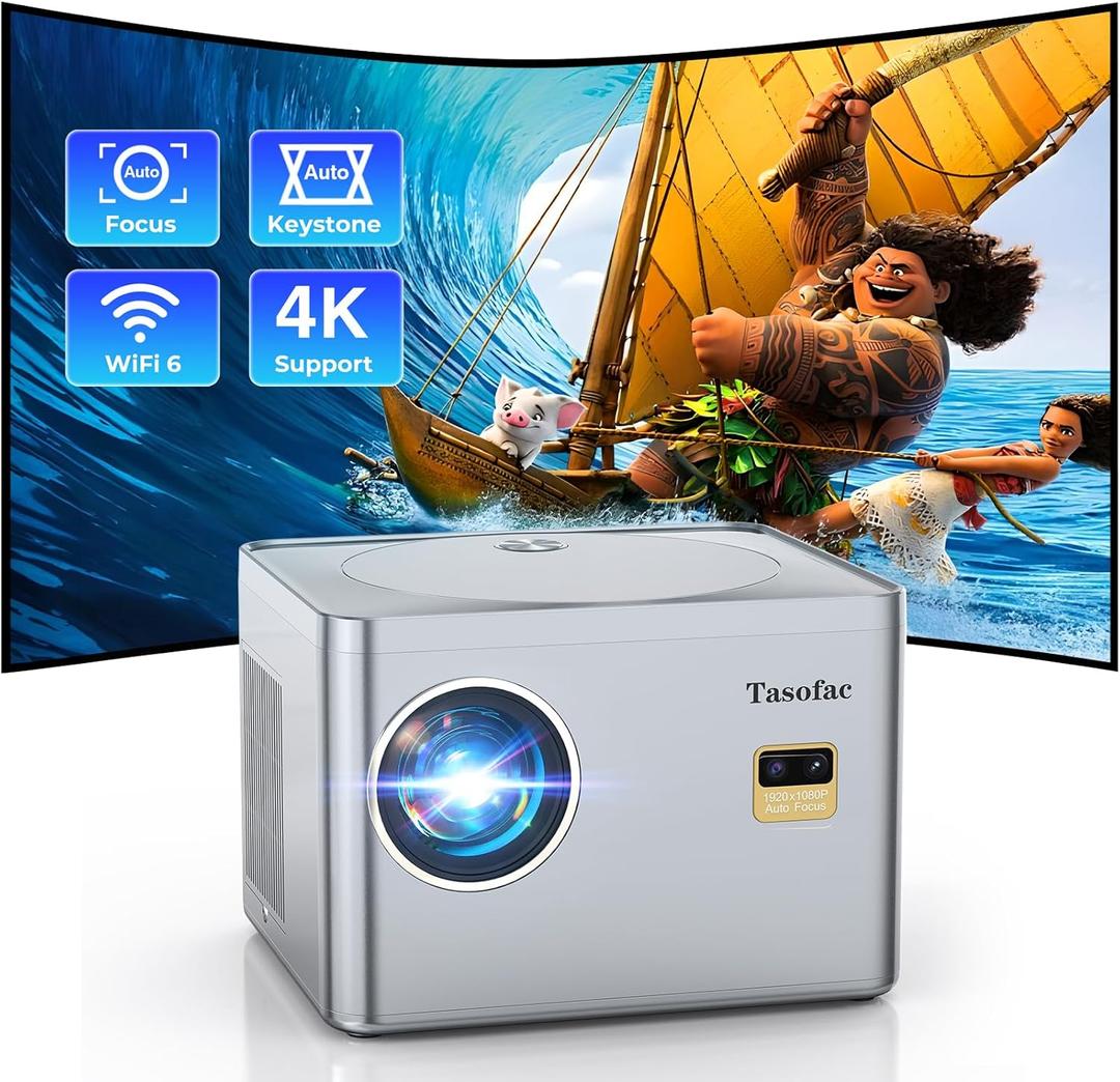 Projector 4K,Auto Focus/KeystoneProjector with WiFi and Bluetooth, Native 1080P 800ANSI Outdoor Movie Projector, Auto 6D Keystone & 50% Zoom, Mini Projector for Bedroom/Home Theater with USB, HDMI