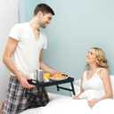 2 Pack Bed Tray Table Breakfast Trays Serving Tray Bamboo Bed Laptap with Floding Legs Handles and Phone Holders