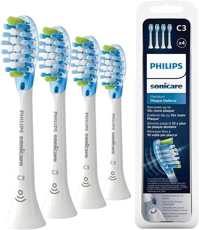 Philips Sonicare Original C3 Premium Plaque Defence Standard Sonic Toothbrush Heads - 4 Pack in White (Model HX9044/17)