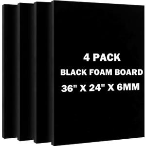 4 Pack Black Foam Board, 24x36 Inches Poster Board, 0.23" Thick Double-Sided Acid-Free Foam Core Board, Sign Board for School Projects, Office, Presentations Board, Paintings Prints