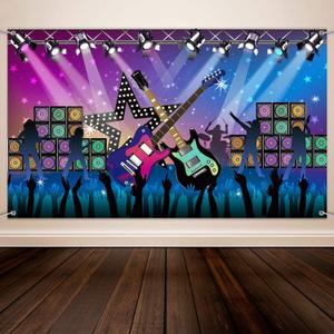 Blulu Karaoke Party Decorations Rock and Roll Backdrop Banner Tapestry Band Rock Star Banner for Music Party Photography Studio Props Festival Decor 72.8 x 43.3 Inch