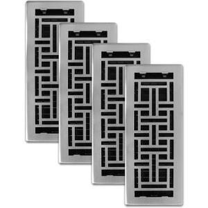 Decor Grates (4-Pack) AJH412-NKL Oriental Floor Register, 4x12 Inches, Brushed Nickel Finish