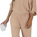 PRETTYGARDEN Two Piece Sets for Women Fall 2025 Ribbed Knit Off Shoulder Tops Lounge Pants Tracksuit Fashion Clothing XL