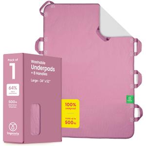Improvia Positioning Bed Pad, with 8 Reinforced Handles, Quick-Drying, Washable, Waterproof, for Lifting, Turning, Transfering, Elderly and Incontinence Patients (Pink, 34" x 52" - Pack of 1)