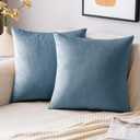 EMEMA Pack of 2 Velvet Pillow Covers Decorative Square Pillowcase Soft Solid Cushion Case for Sofa Bedroom Car 16x16 Inch Light Blue