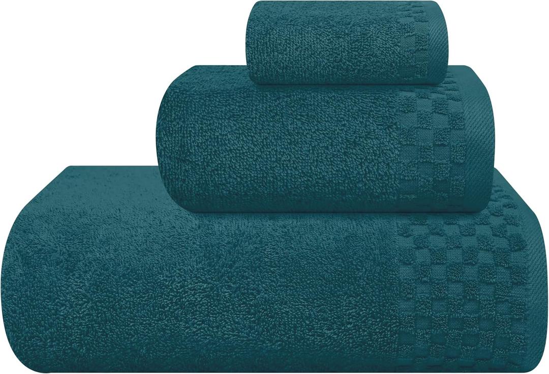 MyOwn Ultra Soft 3 Pack Cotton Towel Set, Contains a Bath Towels 28x55 inch, a Hand Towels 16x24 inch & a Wash Coths 12x12 inch, Ideal Everyday use, Compact & Lightweight - Teal