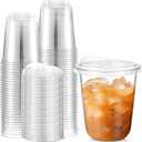 Ziliny 50 Sets 14 oz Clear Plastic Cups with Strawless Sip Lids, Thickened Clear Disposable Plastic PET Crystal Cups for Iced Coffee, Smoothie, Cold Beverage, Drink Shops and Party Catering