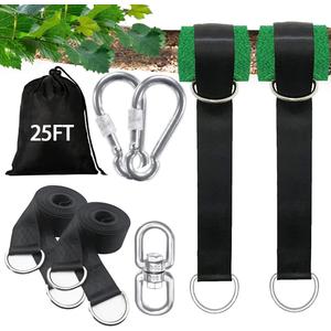 Tree Swing Straps Hanging Kit 25FT, Extra Long Tree Swing Straps Holds 5500 lbs with Lock Carabiners & Tree Protectors, Safer for All Swing & Hammock (25FT)