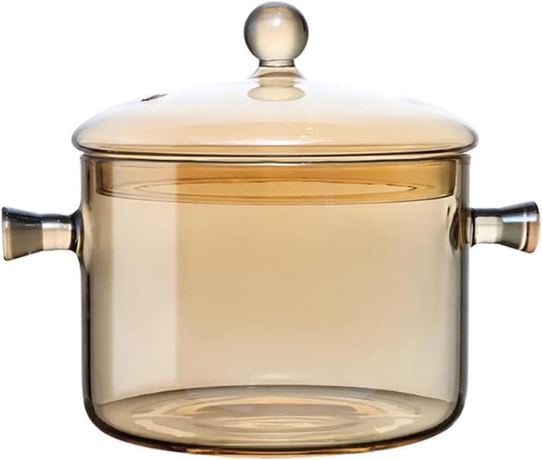 1.5L / 53 fl. oz. Clear Glass Pot with Lid Saucepan Heat Resistant Glass Stove and Pan with Lid Soup, Milk, Baby Food, Pasta (50oz/1500ml clear)