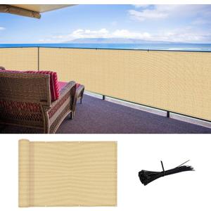 SUNLAX 3'x10' Sand Balcony Privacy Screen Fence Windscreen Cover Fabric Shade Netting Mesh Cloth with Grommets UV Protection for Patio, Backyard, Porch, Railing Shield 90% 