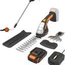 WORX Cordless Grass Shear & Shrub Trimmer, 20V with Extension Pole, WG801.4 | 20V 4" Grass Shear & 8" Shrub Trimmer blades; lightweight 2-lb; extension pole 2.0A battery & charger included; Power Share
