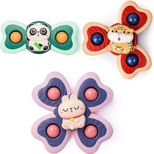LiKee Strong Suction Cup Fidget Rotating Sensory Bath Toys for Baby 12 18 Months Airplane Car Travel Table & Window Toys for 1 2 Years Old Toddler Boys and Girls (Panda)