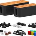 Cable Management Box 2 Pack with 16 Cable Clips Set-Large & Medium & Small Wooden Style Cable Organizer Box to Hide Wires&Power Strips, Cord Organizer Box, Cable Organizer for Home & Office [Black]