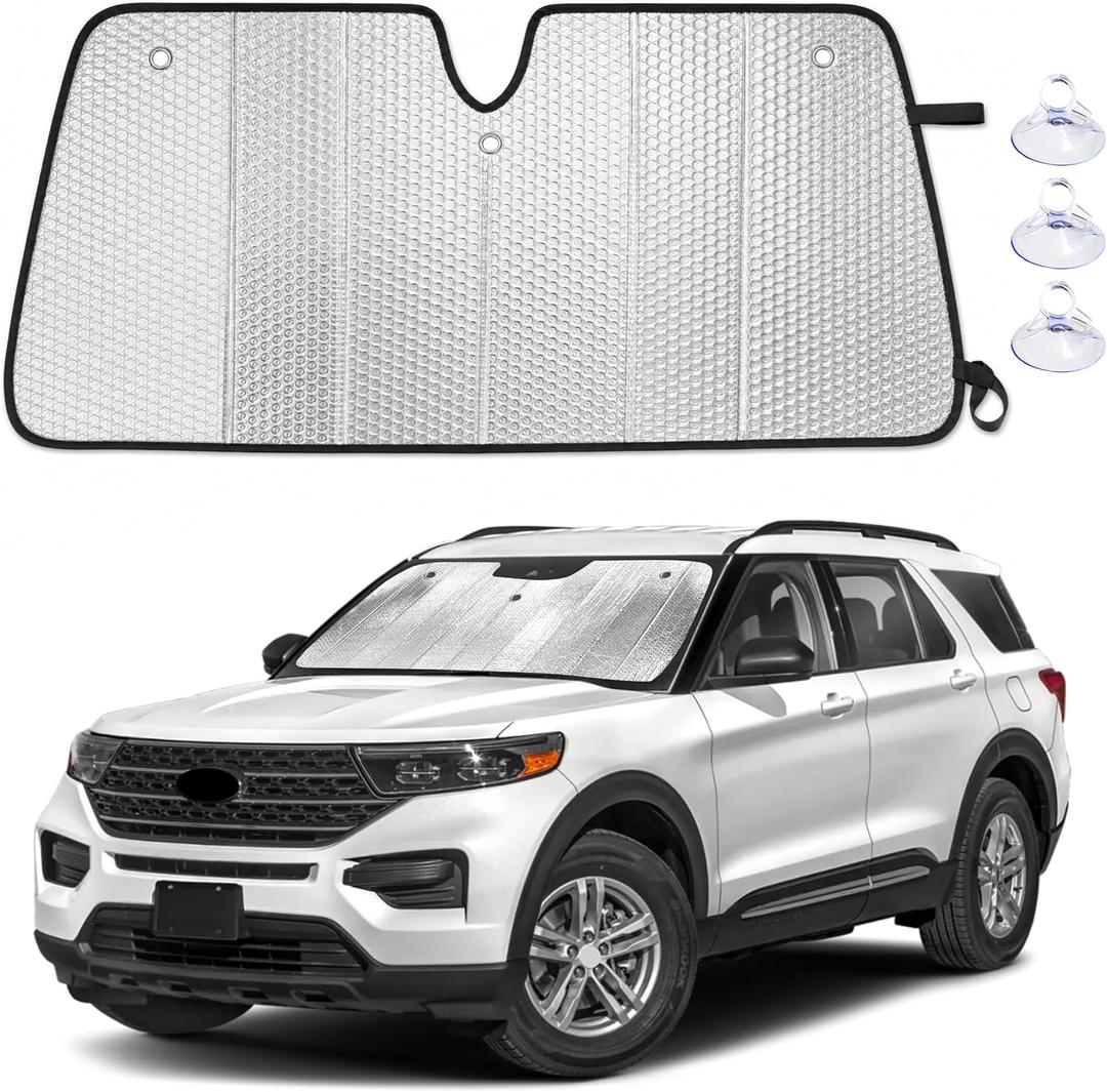 EcoNour Accordion Foldable Windshield Sun Shade Fit for Ford Explorer 2020-2024 2025 2026 Sunshade, Front Car Window Shades Sun Visor, Blocks UV Rays & Heat, Car Accessories