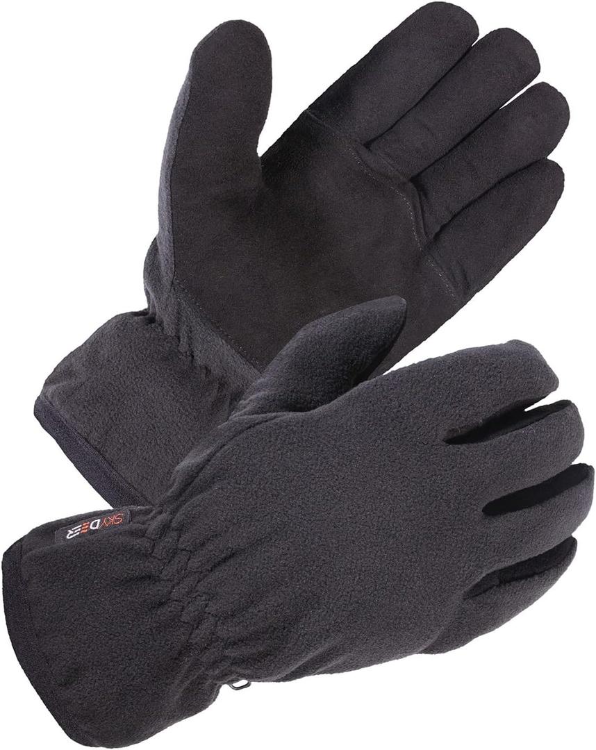 SKYDEER Winter Gloves with Soft Deerskin Suede Leather & Thermal Polar Fleece & Warm 3M Thinsulate Insulation (SD8661T) (Black, M)