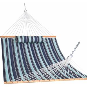 Lazy Daze Hammocks 12FT Quilted Fabric Hammock with Pillow, Double 2 Person Hammock with Spreader Bar for Outdoor Outside Patio Garden Yard Pool Beach QFH034 (Aqua Navy)