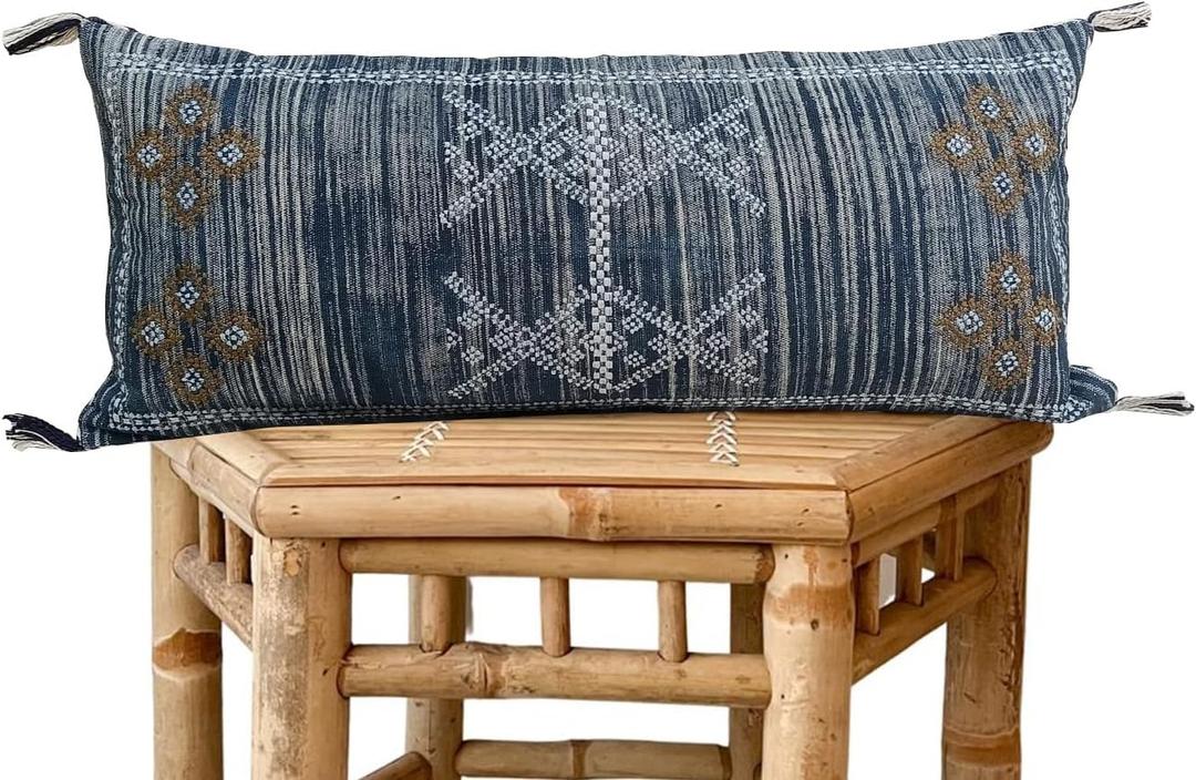 Sabra Pillow Cover Blue Cotton Pillow Cover Lumbar Pillow Case Handmade Cushion Cover