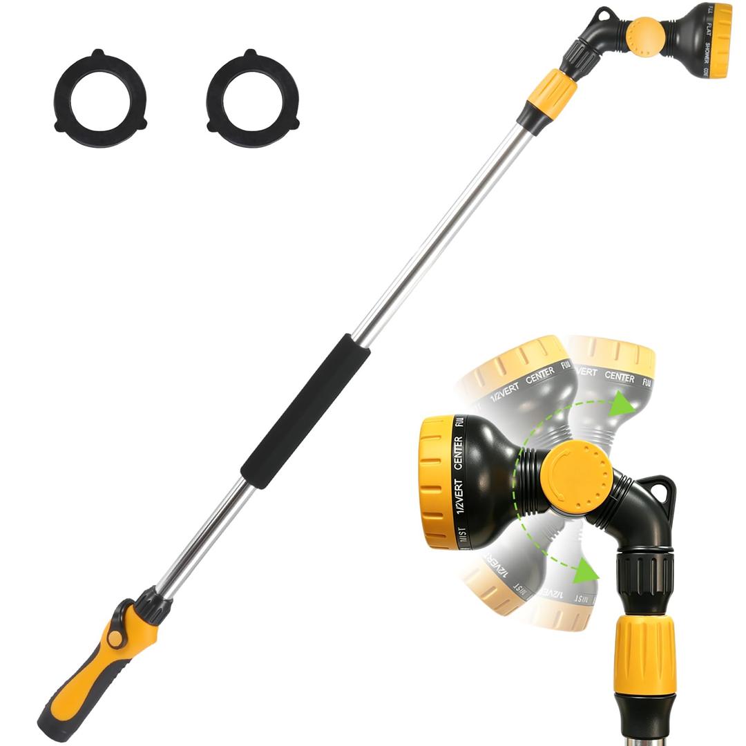 Watering Wand Hose Nozzles,35-54 Inch Adjustable, Aluminum Alloy Tube with Rubber Handle 10 Spray Patterns High Water Flow, No Leaking for Watering Plants and Lawn Cleaning(35-54inch)