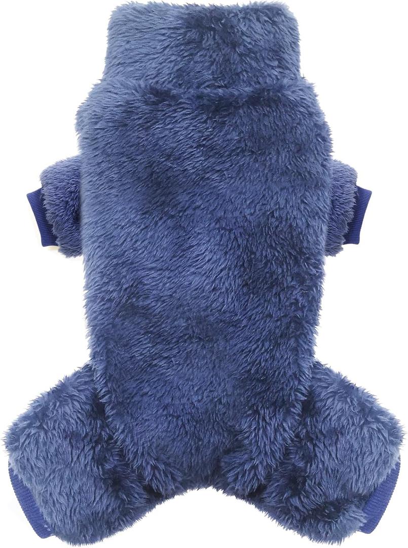 Idepet Velvet Dog Pajamas, Turtleneck Dog Sweater Fuzzy Plush Onesie Soft Cat Apparel Pet Clothes Winter Outfit Doggy Pjs Puppy Jumpsuit for Small Dogs Cats (Navy,S)