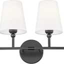 Bathroom Light Fixtures, 42 Inch Matte Black Vanity Lights with Flared White Fabric Shade, 6-Light Wall Sconce, Modern Sconces Wall Lighting for Hallway Bedroom, VL837-MB-6