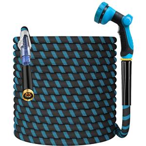 200Ft Non-Expandable Garden Water Hose with 10-Pattern Spray Nozzle, Lightweight 5/8" Hose Pipe, Kink-Free, Leak-Proof, 3/4" Solid Metal Fittings