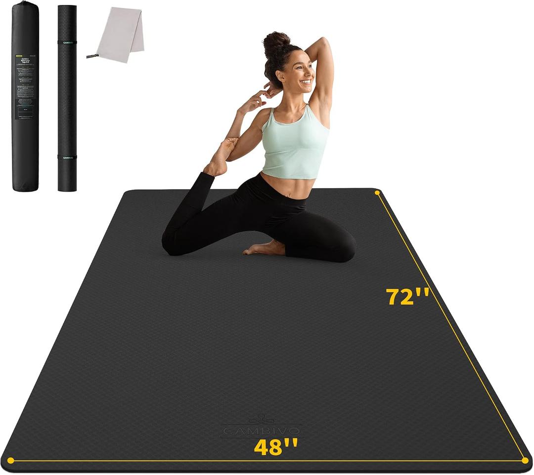 CAMBIVO Yoga Mat 72" x 48" Large Workout Mat for Home Gym Flooring | 6mm-12mm (0.24"-0.48") Extra Thick Exercise Mat for Apartment Fitness | High-Density TPE Cushioning for Joint Protection