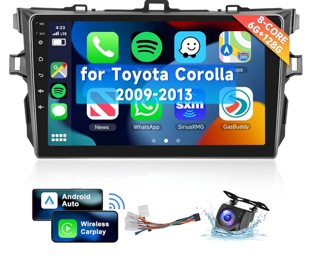 8 CORE 6G+128G] for Toyota Corolla 2009-2013 Car Radio with Wireless Carplay/Android Auto, 9 Inch Android 13 IPS Touch Screen Car Stereo, Bluetooth, GPS Navi, WiFi, SWC, DSP + Backup Camera