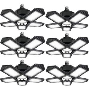 LED Garage Lights, 160W Deformable 16000Lumens Adjustable Lighting, E26 Super Bright 6000k Nature Light for Office, Warehouse (6 Pack)